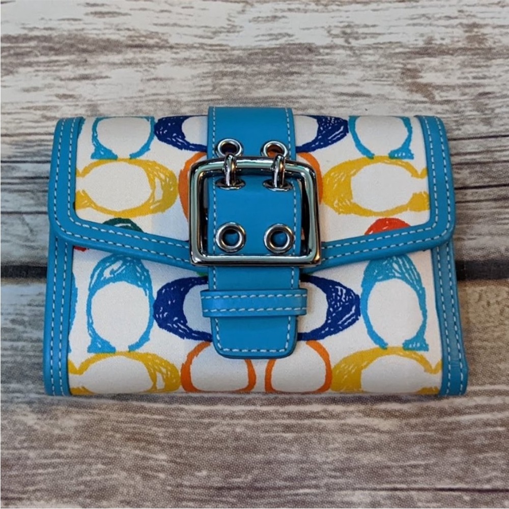 Coach Multicolor Wallet with Blue Accents